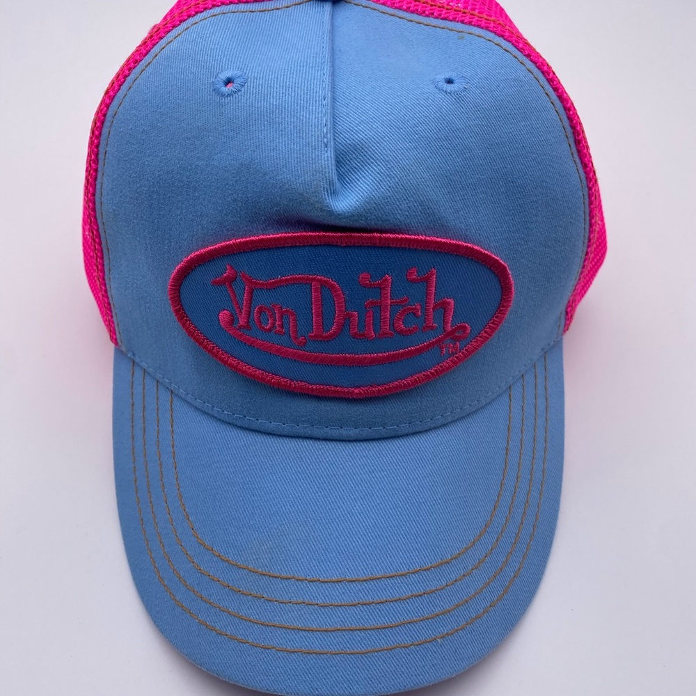 VON DUTCH ORIGINAL SUEDE TRUCKER HAT BLUE/PINK